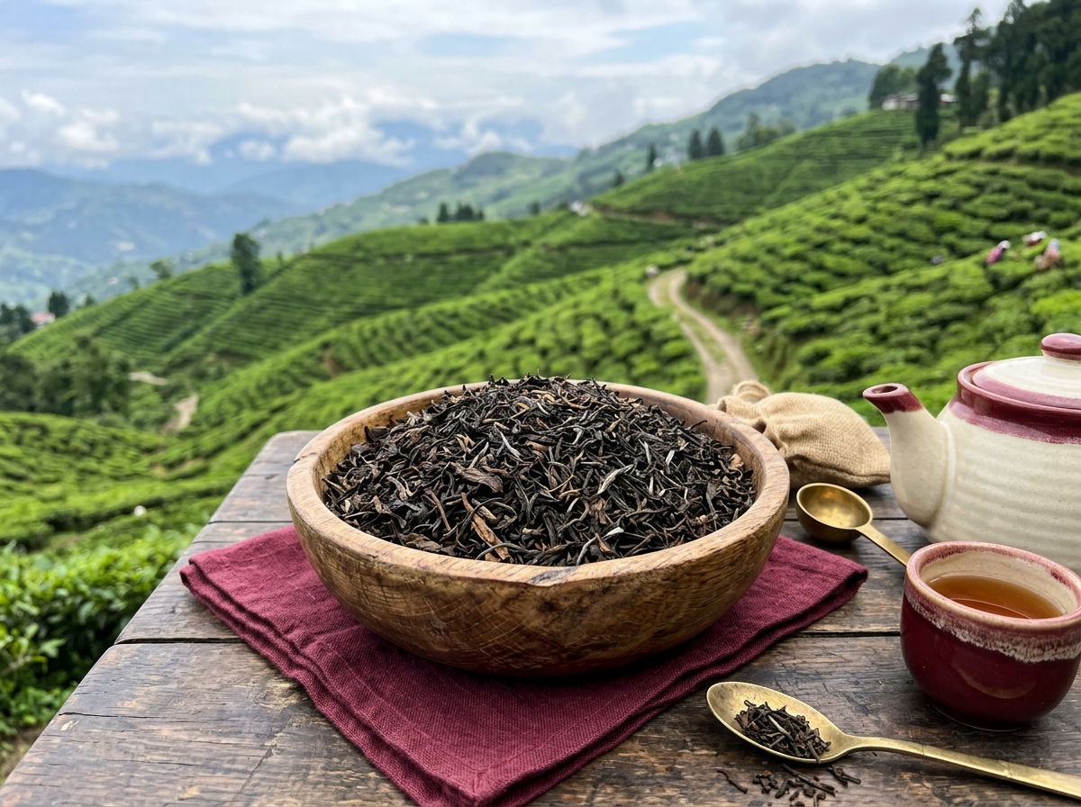Assam tea garden leaves